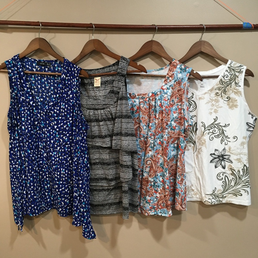 Casual Tank Top Bundle Womens 2X Lot of 4 Floral Stripe Blue Gray Layering Work